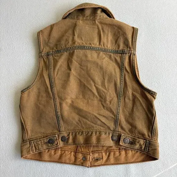 NWT Levis Womens Denim Trucker Vest Brown Garment Dye Button Front Cotton XS - Picture 8 of 8